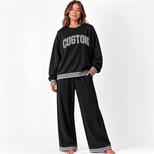 Conjunto de Sudadera y Pantalones Anchos con Estampado Personalizado Amarillo para Mujer, Cuello Redondo, Manga Larga, Ropa Casual de Salón, Conjunto de 2 Piezas - Product Image 3