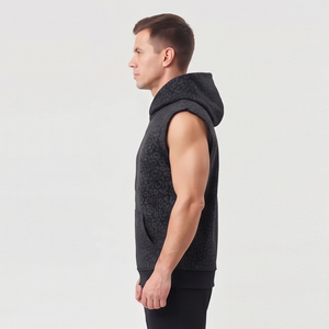 Leopard Printed <b>Men</b> <b>Sleeveless</b> Hoodie Winter Wear Warm Workout Hooded Tank Top <b>Men</b> Breathable Printed <b>Sleeveless</b> <b>Hoodies</b> - Product Image 1