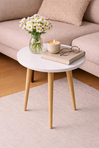 Table pliante en bois vintage élégante, plateau rond, bois massif, table d'appoint portable, meubles rustiques pour la maison, table de chevet - Product Image 5