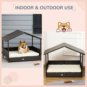 Cuccia per Cani in Vimini con Baldacchino in Rattan, Cuscino in PE Rattan, Design Rialzato per Uso Esterno - Product Image 4