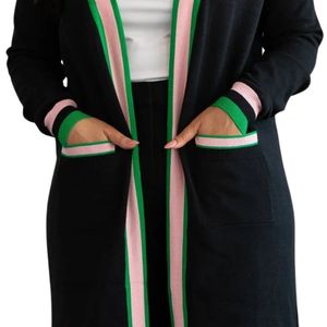 Cárdigan Largo Negro para Mujer, Estilo Griego con Letras, Suéter de Punto, Frente Abierto, Elegante y Casual - Product Image 4