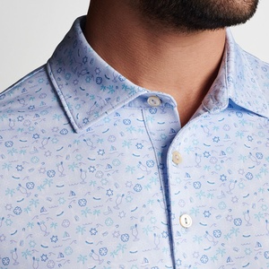 Polo de Hombre Azul Claro Estampado, Manga Corta, Tejido de Algodón, Casual, Transpirable, Corte Regular, para Golf, Venta al Por Mayor, Personalizable OEM - Product Image 2