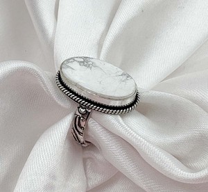 Natural White Howlite Oval <b>Silver</b> Plated <b>Ring</b> Handmade Statement Gemstone <b>Adjustable</b> Boho Fashion <b>Ring</b> for Women - Product Image 5