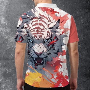 เสื้อโปโลลายเสือ 3 มิติ แบบสั่งทำพิเศษสำหรับผู้ชาย พิมพ์ลายแบบ Sublimation ทั่วตัว ซิป 1/4 สีขาว แดง เหลือง สไตล์สตรีทแวร์ ฮิปสเตอร์ เสื้อผ้าฤดูร้อน - Product Image 4