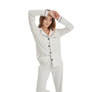 OEM ODM Private <b>Label</b> Manufacturing Vietnam Factory Custom Women Pajamas Long Sleeve Set Organic Cotton Breathable Sleepwear - Product Image 1