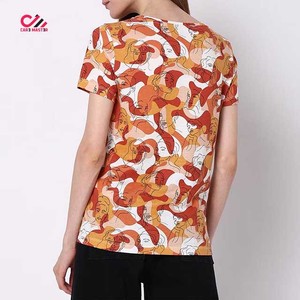 T-shirt imprimé à manches courtes pour femme CARE MASTER, col rond, haut décontracté, impression numérique, polyester tricoté, vêtements printemps-été - Product Image 4