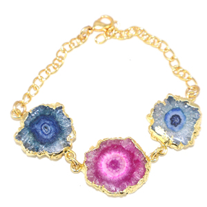 Pulsera de Cadena Ajustable Chapada en Oro de 18K con Piedra Preciosa de Cuarzo Solar Natural Estilo Vintage para Mujeres y Niñas, Venta al Por Mayor - Product Image 1