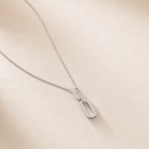 Collar con Colgante de Doble Eslabón de Diamantes Redondos de 0.148CT en Oro Blanco de 9K al por Mayor para Mujer, Joyería Fina Geométrica OEM - Product Image 4