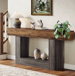 Console contemporaine en bois massif de 140 cm de long, couleur marron, idéale pour la maison, les entrées, les hôtels, les restaurants et les écoles. - Product Image 2