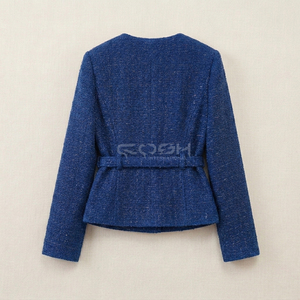 Cosh International Sorority Sisterhood Greek Apparel Delta Sigma <b>Women</b> Elegant <b>Tweed</b> Blue Crop <b>Jacket</b> With Button Closure - Product Image 4