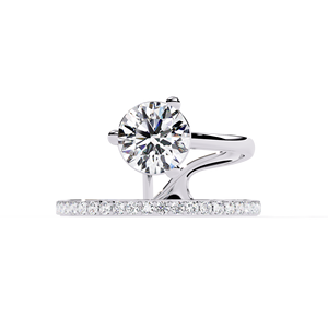 แหวนหมั้นมอสซาไนต์ทรงกลมเจียระไนแบบบริลเลียนต์ ตัวเรือนทองคำแท้ 18K แบบหนามเตย ประดับเพชรแบบพาเว่ ดีไซน์คลาสสิกสำหรับผู้หญิง - Product Image 4