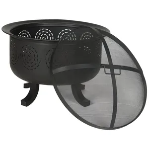 Brasero rond en métal noir pour l'extérieur avec écran anti-étincelles et pioche pour patio, jardin et cour. - Product Image 2