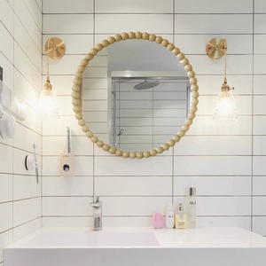 <b>Round</b> Matte Yellow Modern Handmade Bone Inlay Wall <b>Mirror</b> for <b>Bathroom</b> Entryway Living Room Hanging Decor by REHMAN CRAFT - Product Image 4