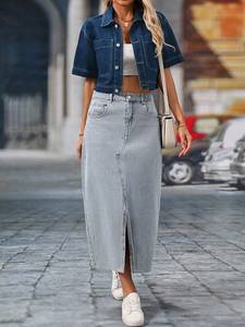 ROSE Casual Double Pocket <b>Denim</b> Short Sleeve <b>Jacket</b>, Summer for daily use - Product Image 2