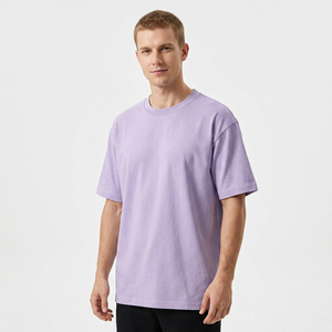 Men's Oversized Solid <b>Purple</b> Short Sleeve O-Neck <b>T</b>-<b>Shirt</b> Casual 100% Cotton Jersey Knitted Plain Dyed Fit - Product Image 2