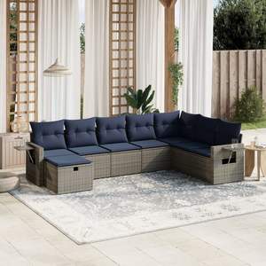 Ensemble de canapés de patio en polyrotin gris, 8 pièces, avec coussins, canapés de jardin - Product Image 1