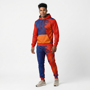 Conjunto Deportivo Unisex con Capucha en Degradado Rojo y Azul, Manga Larga, Impresión por Sublimación, Transpirable, para Adultos, Ropa de Otoño - Product Image 2