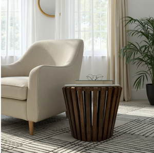 Round Marble <b>Top</b> Coffee <b>Table</b> <b>Solid</b> <b>Wood</b> Side <b>Table</b> Natural Finish Living Room Accent <b>Table</b> - Product Image 6
