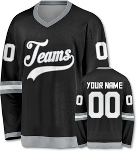 Maillot de hockey sur glace personnalisé avec logo, 100 % polyester, séchage rapide, respirant, col en V, manches longues, prix d'usine, vêtements de hockey - Product Image 2