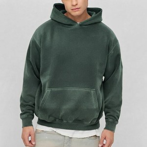 เสื้อสเวตเชิ้ตมีฮู้ดสีเขียวเข้มสำหรับผู้ชาย ทรงโอเวอร์ไซส์ ผ้าฝ้ายฟลีซ แขนยาว สวมใส่สบายๆ สำหรับฤดูใบไม้ร่วงและฤดูหนาว - Product Image 1