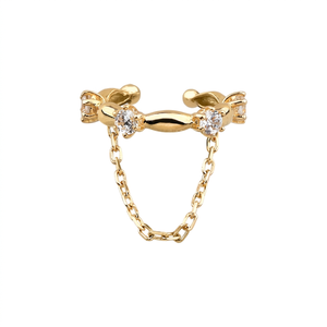 14K Gold <b>Cuff</b> <b>Earrings</b> with Round Brilliant Cut Diamond Minimalist Dainty Design for Cartilage Piercing (Helix) - Product Image 1