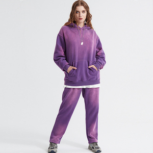 Ensemble de survêtement pour homme à manches longues, effet délavé, respirant, à capuche, pour l'entraînement sportif, couleur unie, imprimé, hiver, 100% coton - Product Image 4