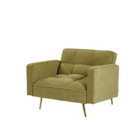 Canapé-lit convertible en tissu Teddy vert, forme 1, avec pieds en métal doré