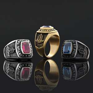 Bague Maçonnique BOJ 044 Personnalisée Unisexe, Bague Chevalière Maître Maçon du Texas, Style Hip Hop Argenté, Prix Bas - Product Image 1