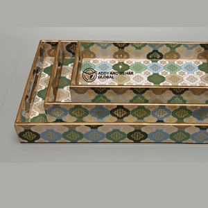 White Abstract Enamel Serving Tray Set of 3 MDF Decorative Trays Modern White Abstract <b>Pattern</b> Tray - Product Image 2