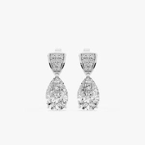 14K White Gold Diamond <b>Earrings</b> Pear and Round Lab Grown Diamond Pave Drop Stud <b>Earrings</b> Classic Wedding Jewelry for Women - Product Image 6