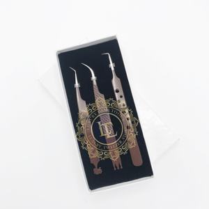 Pinzas de pestañas de acero inoxidable de calidad superior hechas a mano Recubrimiento de polvo marrón Punto de plata Probado a mano Etiqueta privada aceptada - Product Image 2