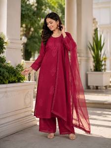 Women's Embroidered Cotton Kurti Straight Long Kurta Casual Ethnic Wear Daily Office Wear Floral Embroidery Traditional Wear - Product Image 3