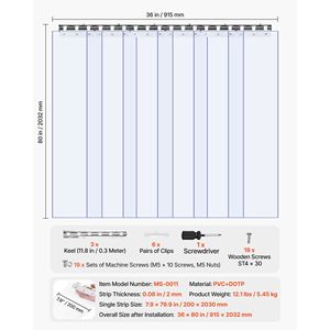 Tenda a Strisce in PVC Trasparente 80 Altezza x 36 Larghezza x 0,08 Spessore, 6 Pezzi, per Porte Industriali di Congelatori e Cella Frigorifera, Superficie Liscia - Product Image 2