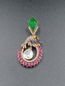 Peacock <b>Brooch</b> Emerald Cut Green Stone Ruby Accents Gold Plated Unisex Wedding Engagement Party Jewelry Statement Piece - Product Image 5