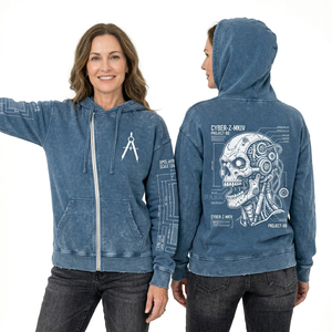Custom Vintage Green Acid Wash Zip Up Hoodie Women Heavyweight French Terry Oversized <b>Drop</b> Shoulder Floral Graphic Sweatshirt - Product Image 5