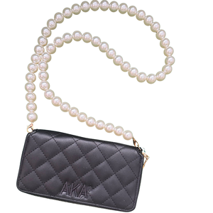Black <b>Wallet</b> with Pearl Strap Crossbody <b>for</b> <b>Women</b> Elegant Compact Shoulder Bag Fashion Sorority Purse with Detachable Chain - Product Image 1
