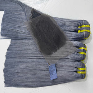 ช่อผมสีเทาพร้อมฝาปิดผมมนุษย์เนื้อตรงรากเข้มที่มีคุณภาพหรูหรา - Product Image 3