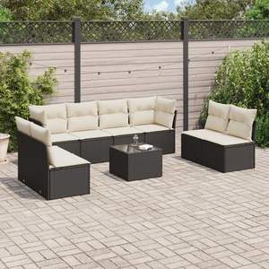Ensemble de canapés de jardin noir et crème avec coussins, mobilier d'extérieur résistant aux UV, rotin PE, design contemporain - Product Image 1