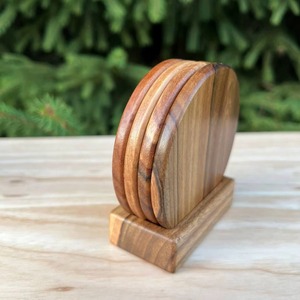 Handmade Round Natural Wood & <b>Epoxy</b> Resin Inlay Coasters Set with Holder 9cm Diameter-REHMAN CRAFT - Product Image 6