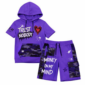 Wholsale 2026 Men Hoodie Shorts <b>Set</b> Streetwear Printed Tracksuit Casual Sportswear Custom Logo Summer 2 Piece Outfit Men - Product Image 6