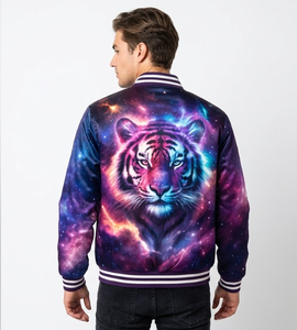 Blouson Bomber en Satin Violet pour Homme, Blouson Varsity Sublimé, Fermeture Éclair Hiver, Manches Classiques, Logo Personnalisé sur le Devant - Product Image 2