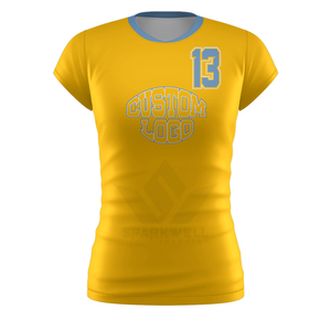 เสื้อวอลเลย์บอลหญิงสีเหลืองแบบสั่งทำพิเศษ แขนสั้น พิมพ์ลายแบบซับลิเมชั่น ระบายเหงื่อได้ดี ผลิตจากโพลีเอสเตอร์ 100% คอกลม - Product Image 3
