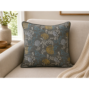 Gray Floral Embroidered <b>Cushion</b> <b>Cover</b> Square Polyester Throw Pillow <b>Cover</b> with Zipper Custom Home Decor - Product Image 1