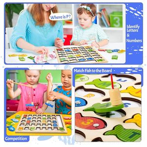 Jeu de pêche en bois, chiffres et lettres, puzzle de poissons colorés, jouet éducatif pour l'apprentissage des enfants - Product Image 6