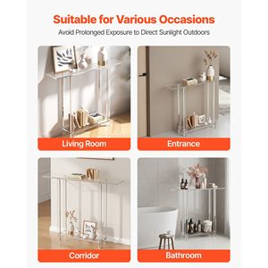 Consolle Moderna Rettangolare in Acrilico con 2 Ripiani, Scrivania Laterale Stretta e Vano Portaoggetti Sottostante Trasparente - Ideale per Hotel - Product Image 6