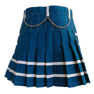 Jupe kilt artisanale pour femme, bleu marine et blanc, en coton, avec poches cargo, style écossais utilitaire - Product Image 3