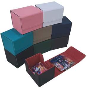 Boîte de rangement portable carrée pour cartes de jeu en cuir PU, disponible en rose, turquoise, gris et bleu - Product Image 2