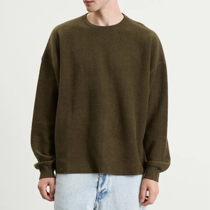 Suéter de Punto para Hombre, Cuello Redondo, Color Verde Oliva, Talla Grande, Estilo Casual, Manga Larga, Corte Regular, para Otoño - Product Image 1