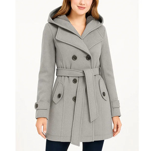 Manteau trench à double boutonnage en mélange de laine verte avec ceinture et poches, coupe classique, vêtement d'hiver - Product Image 4