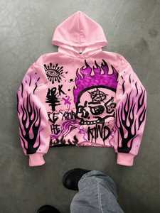 Sudadera con Capucha Oversize de Algodón Grueso Negro con Paneles de Corte y Costura con Patrón de Llama, Estilo Urbano, Gráfica, Calidad Premium, Venta al por Mayor - Product Image 4